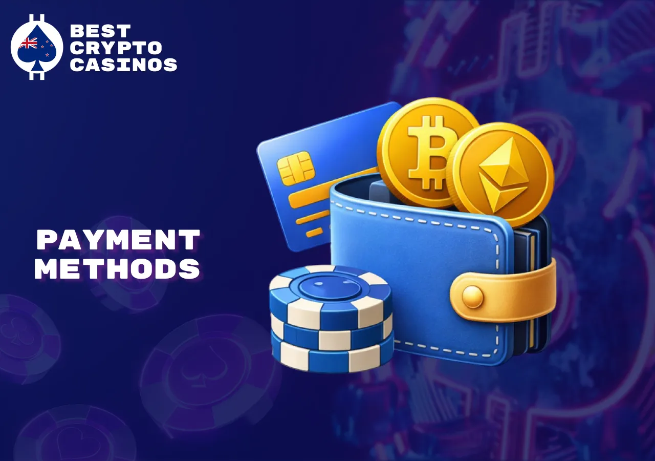 Payment methods in crypto casinos using Bitcoin, Ethereum, and other coins.